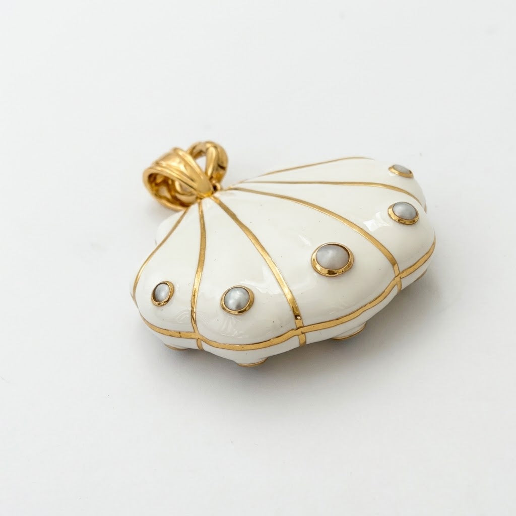 White Pearl Enamel Charm- Large