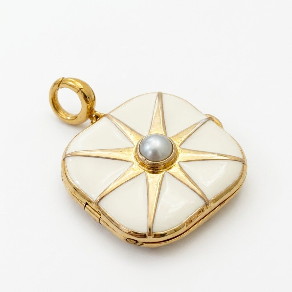 White Pearl Enamel Locket Charm- Large