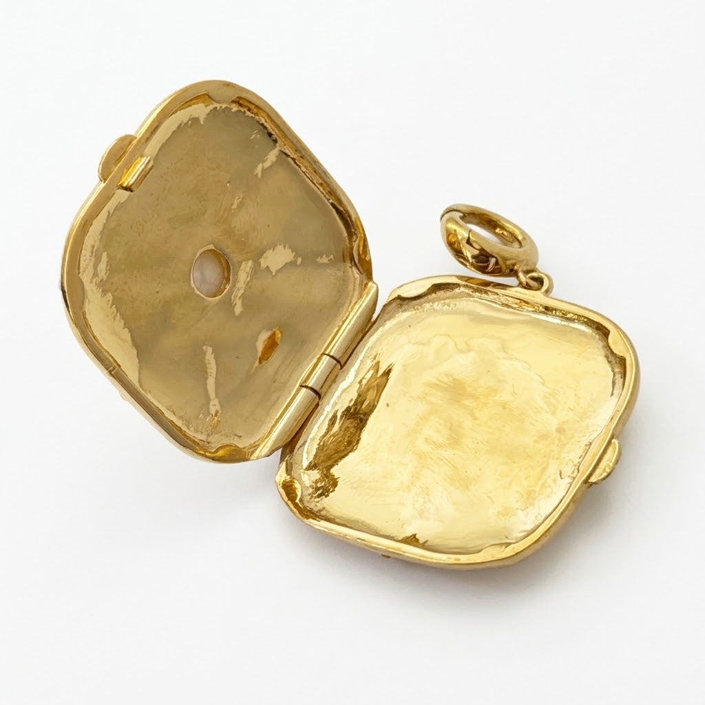 White Pearl Enamel Locket Charm- Large