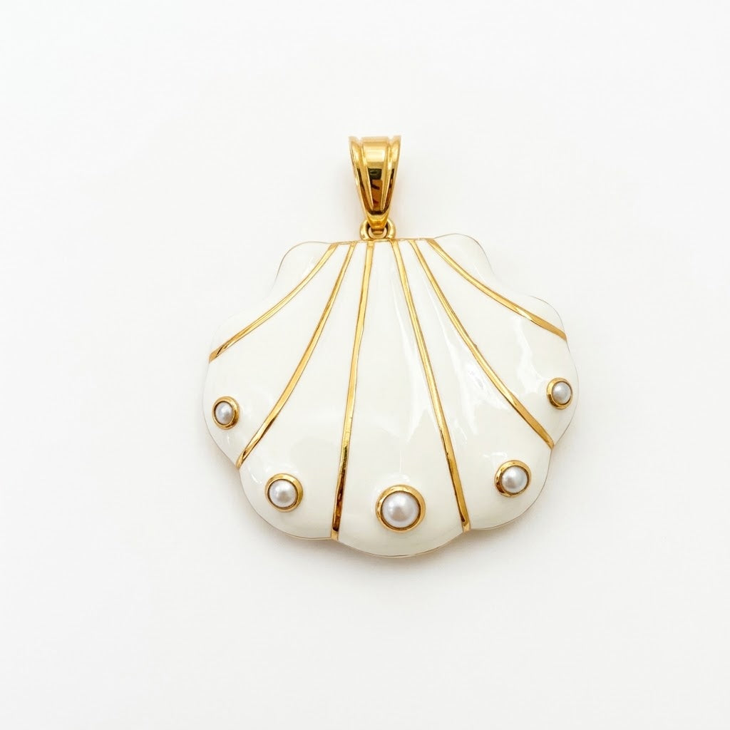 White Pearl Enamel Charm- Large
