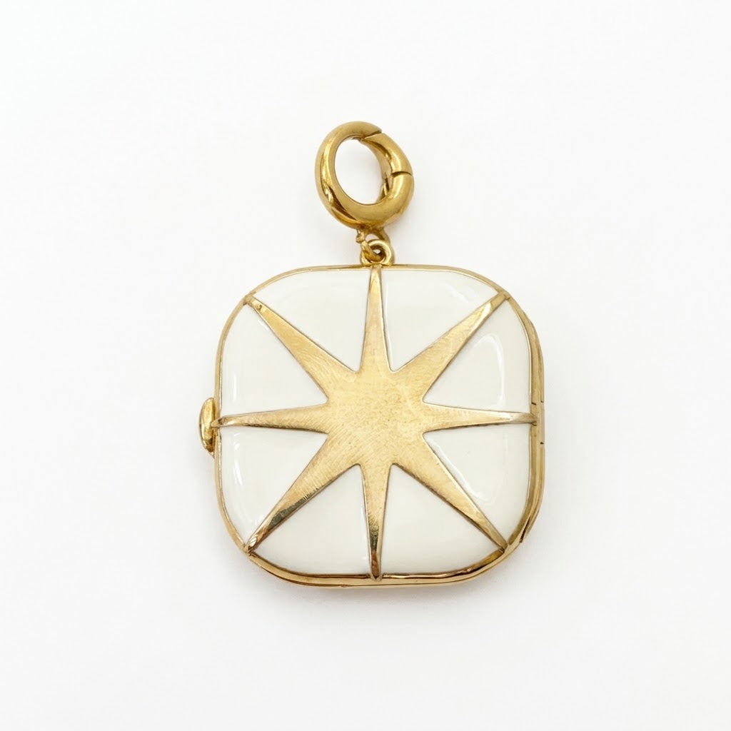 White Pearl Enamel Locket Charm- Large
